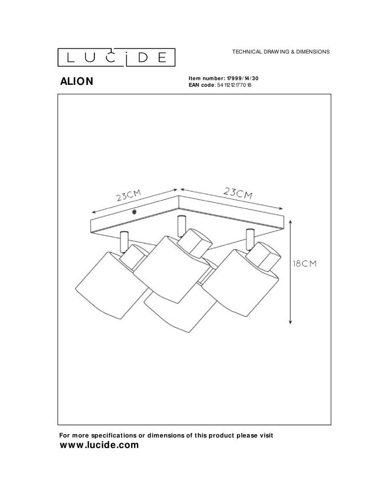 Ceiling lamps - Lucide ALION Ceiling Reflector E14 4x25W Black/Grey 17999/14/30 - product kolory-swiatla.pl 5