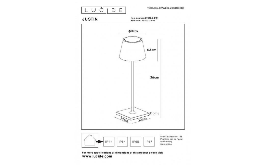 Lucide JUSTIN Zewnętrzna Biurkowa LED 1x2.2W 2700-3000K IP54 Biały 27888/04/31
