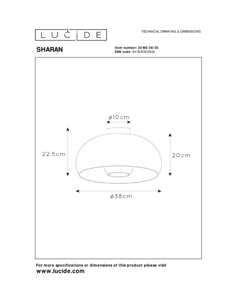 Loft ceiling lamps - industrial - Lucide SHARAN Ceiling E27 1x60W Black/Grey 30186/38/30 - product kolory-swiatla.pl 5