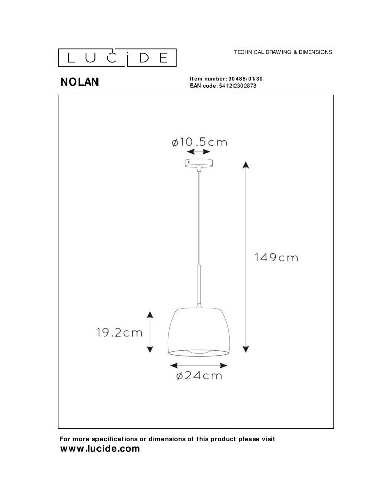 Pendant lamps - Lucide NOLAN Pendant E27 1x40W Black/Matte Gold/Brass 30488/01/30 - product kolory-swiatla.pl 8