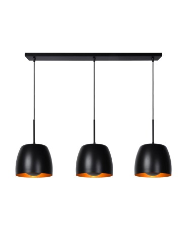 Lucide NOLAN Pendant E27 3x40W Black/Matte Gold/Brass 30488/03/30