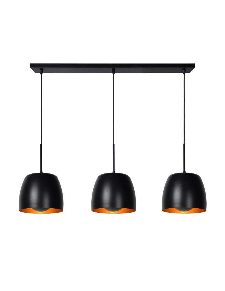 Triple pendant lamps - Lucide NOLAN Pendant E27 3x40W Black/Matte Gold/Brass 30488/03/30 - product kolory-swiatla.pl 1