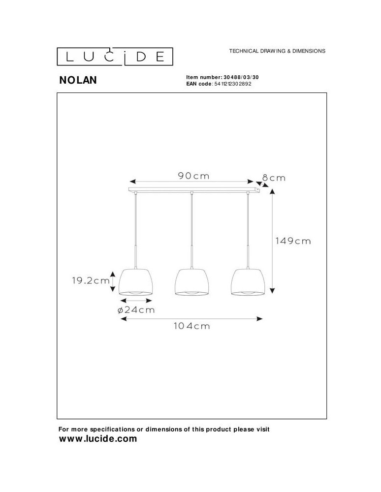 Triple pendant lamps - Lucide NOLAN Pendant E27 3x40W Black/Matte Gold/Brass 30488/03/30 - product kolory-swiatla.pl 9
