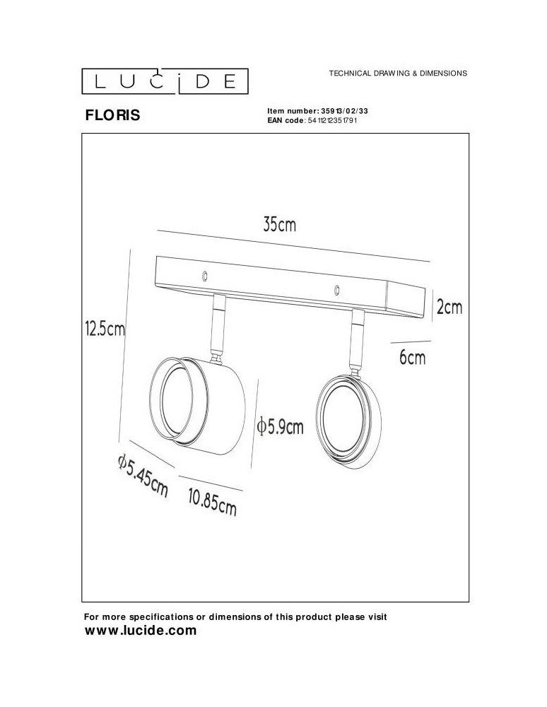 Spotlight ceiling lamps - Lucide FLORIS Reflector Ceiling GU10 2x35W Green/Matte Gold/Silver 35913/02/33 - product kolory-swiatla.pl 6