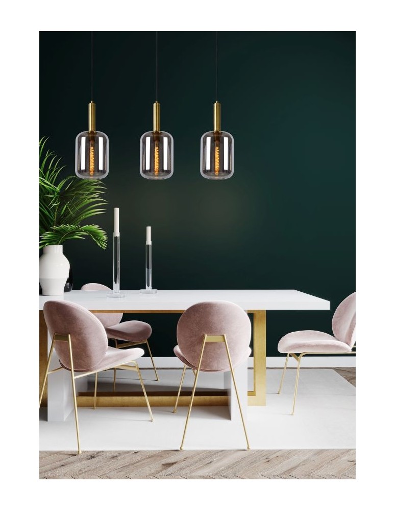 Triple pendant lamps - Lucide JOANET Pendant E27 3x40W Gray/Matte Gold/Brass 45494/03/65 - product kolory-swiatla.pl 4