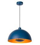 Blue pendant lamps - Lucide SIEMON Pendant E27 1x40W Blue/Matte Gold/Brass 45496/01/35 - product 1