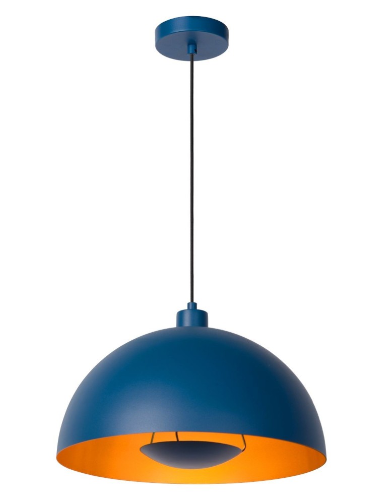 Blue pendant lamps - Lucide SIEMON Pendant E27 1x40W Blue/Matte Gold/Brass 45496/01/35 - product kolory-swiatla.pl 1
