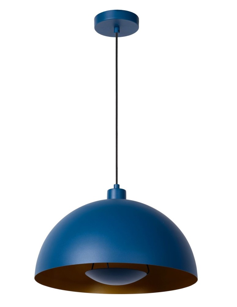 Blue pendant lamps - Lucide SIEMON Pendant E27 1x40W Blue/Matte Gold/Brass 45496/01/35 - product kolory-swiatla.pl 2