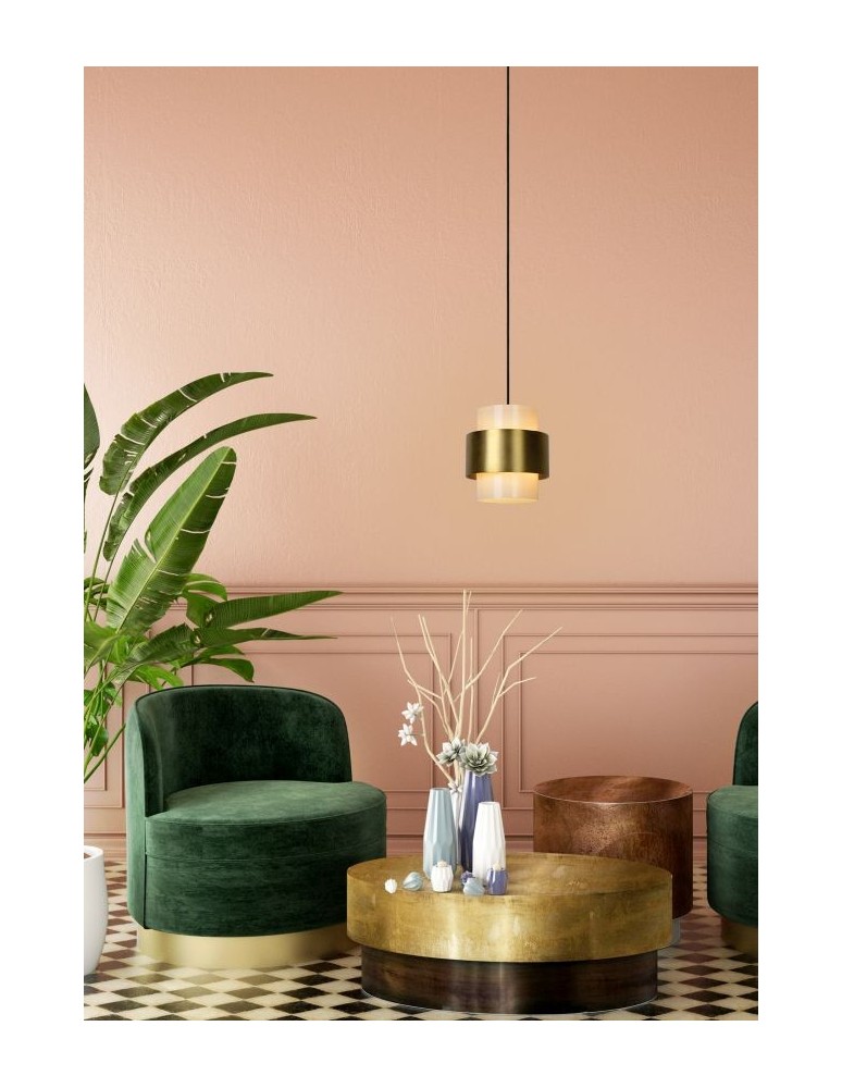 Pendant lamps - Lucide FIRMIN Pendant E27 1x40W Gold Matte/Brass/Opal 45497/20/02 - product kolory-swiatla.pl 3