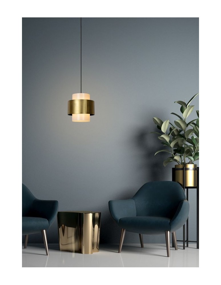 Pendant lamps - Lucide FIRMIN Pendant E27 1x40W Gold Matte/Brass/Opal 45497/30/02 - product kolory-swiatla.pl 3