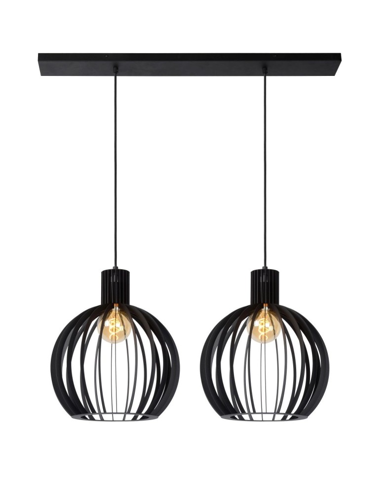 Double pendant lamps - Lucide MIKAELA Pendant E27 2x60W Black 73400/02/30 - product kolory-swiatla.pl 1