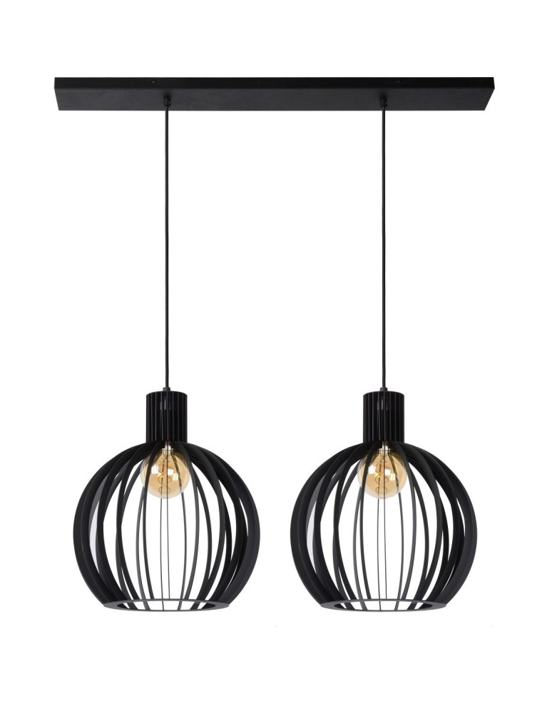 Double pendant lamps - Lucide MIKAELA Pendant E27 2x60W Black 73400/02/30 - product kolory-swiatla.pl 2