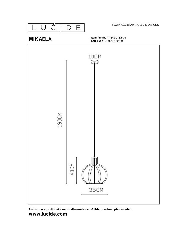 Pendant lamps - Lucide MIKAELA Pendant E27 1x60W Black 73400/32/30 - product kolory-swiatla.pl 8
