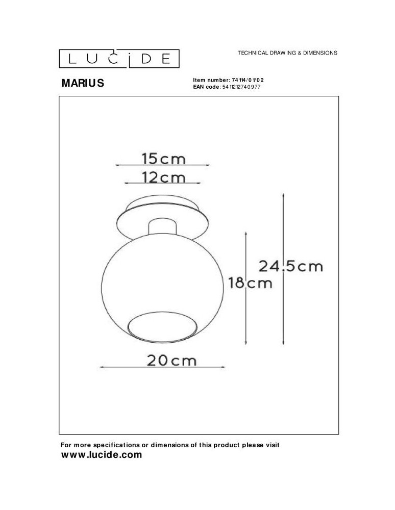 Scandinavian style ceiling lamps - Lucide MARIUS Ceiling E27 1x60W Matte Gold/Silver 74114/01/02 - product kolory-swiatla.pl 4