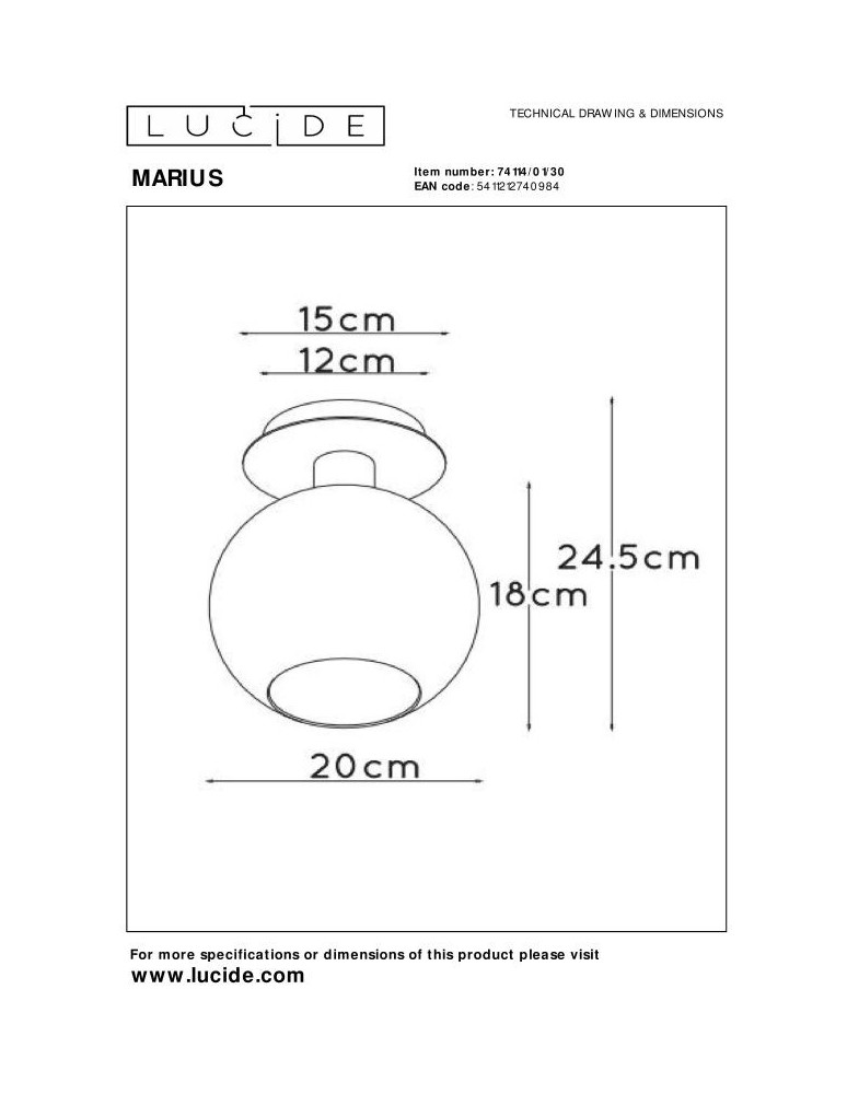 Scandinavian style ceiling lamps - Lucide MARIUS Ceiling E27 1x60W Black/Grey 74114/01/30 - product kolory-swiatla.pl 4