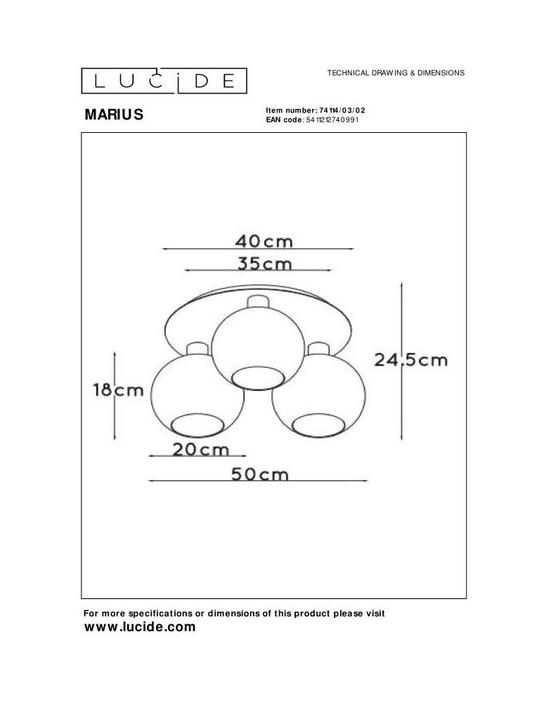 Scandinavian style ceiling lamps - Lucide MARIUS Ceiling E27 3x60W Matte Gold/Silver 74114/03/02 - product kolory-swiatla.pl 5