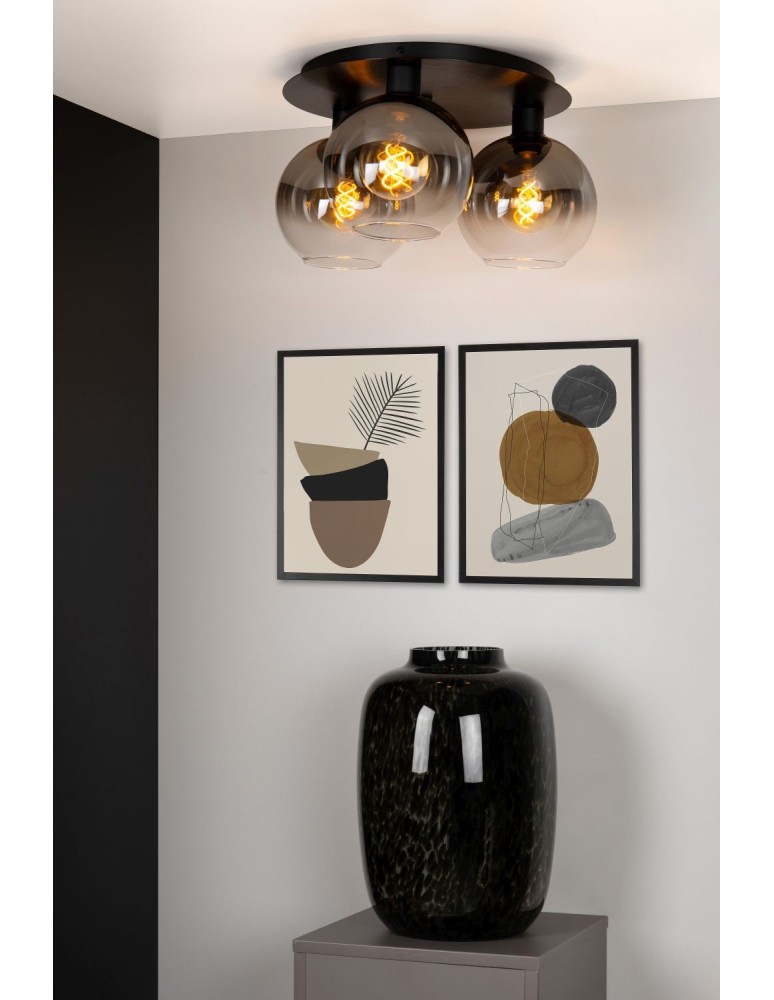 Scandinavian style ceiling lamps - Lucide MARIUS Ceiling E27 3x60W Black/Grey 74114/03/30 - product kolory-swiatla.pl 3
