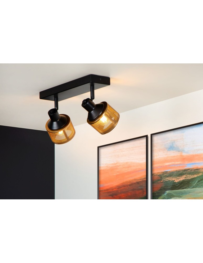 Adjustable ceiling lamps - spots - Lucide RAFA Spotlight Ceiling E14 2x40W Black/Matte Gold/Brass 77980/02/30 - product kolory-swiatla.pl 3