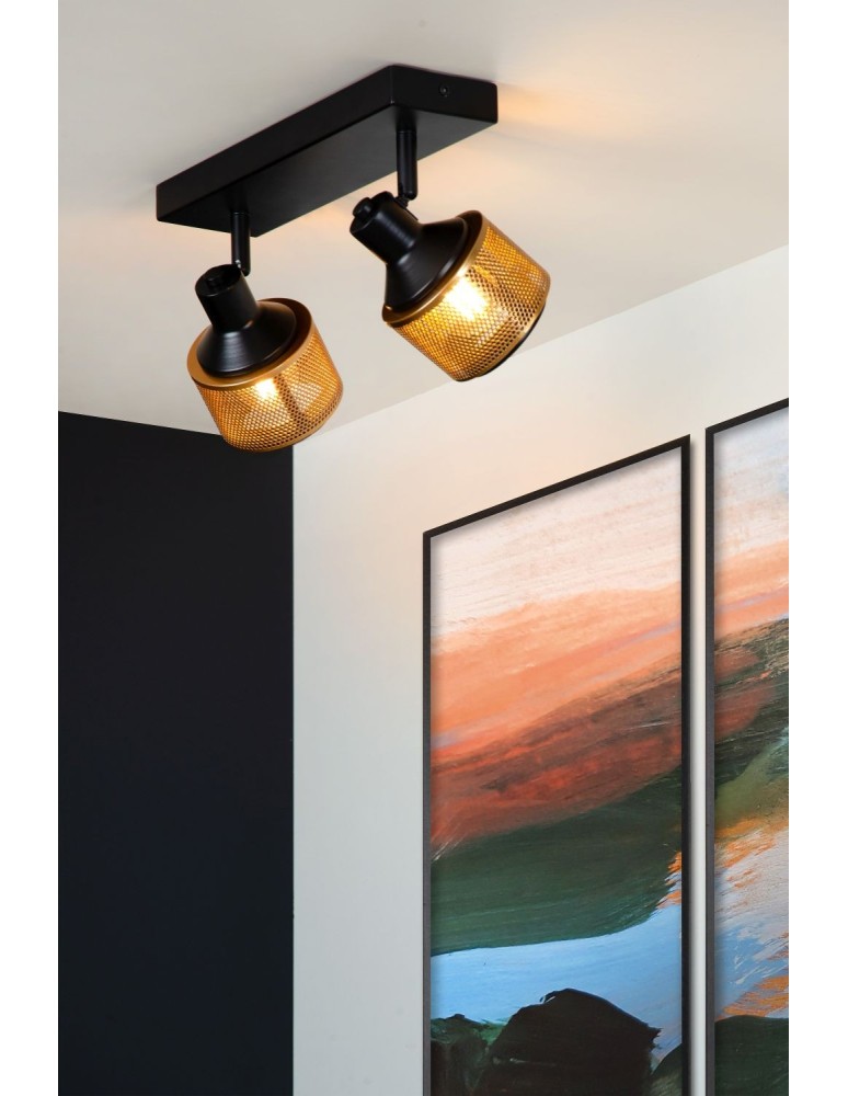 Adjustable ceiling lamps - spots - Lucide RAFA Spotlight Ceiling E14 2x40W Black/Matte Gold/Brass 77980/02/30 - product kolory-swiatla.pl 4