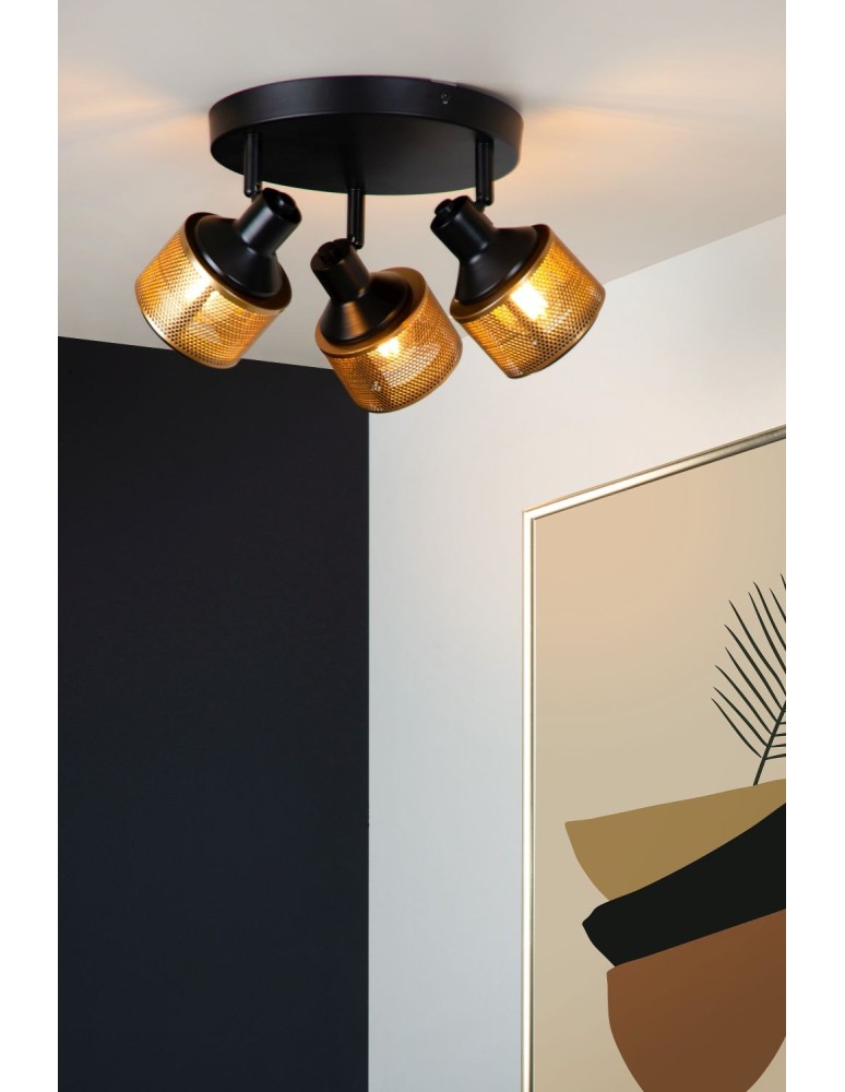 Adjustable ceiling lamps - spots - Lucide RAFA Spotlight Ceiling E14 3x40W Black/Matte Gold/Brass 77980/13/30 - product kolory-swiatla.pl 4