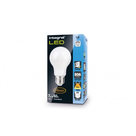 Integral Classic Globe (GLS) Frosted E27 7W (60W) 2700K 806lm 77-93-91
