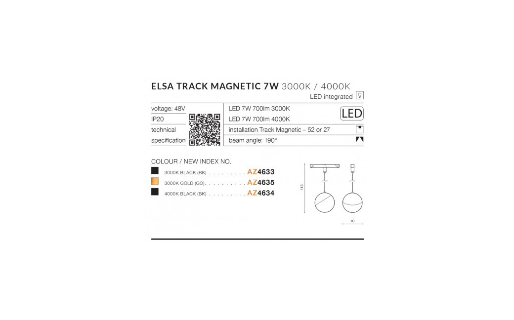 Azzardo ELSA TRACK MAGNETIC LED 7W 700lm 3000K Czarny AZ4633