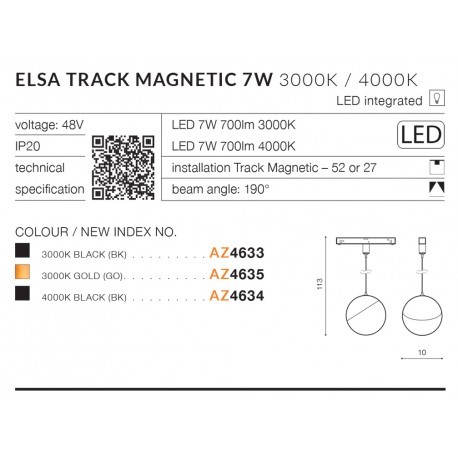 Azzardo ELSA TRACK MAGNETIC LED 7W 700lm 4000K Czarny AZ4634