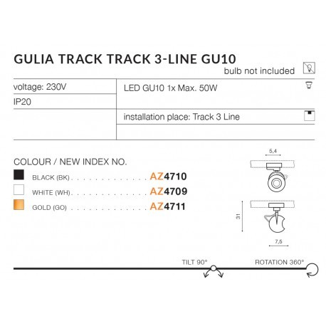 Azzardo GULIA TRACK 3 LINE GU10 Czarny Reflektor do szynoprzewodu 3F AZ4710