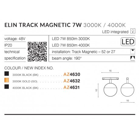 Azzardo ELIN TRACK MAGNETIC LED 7W 850lm 4000K Czarny AZ4631