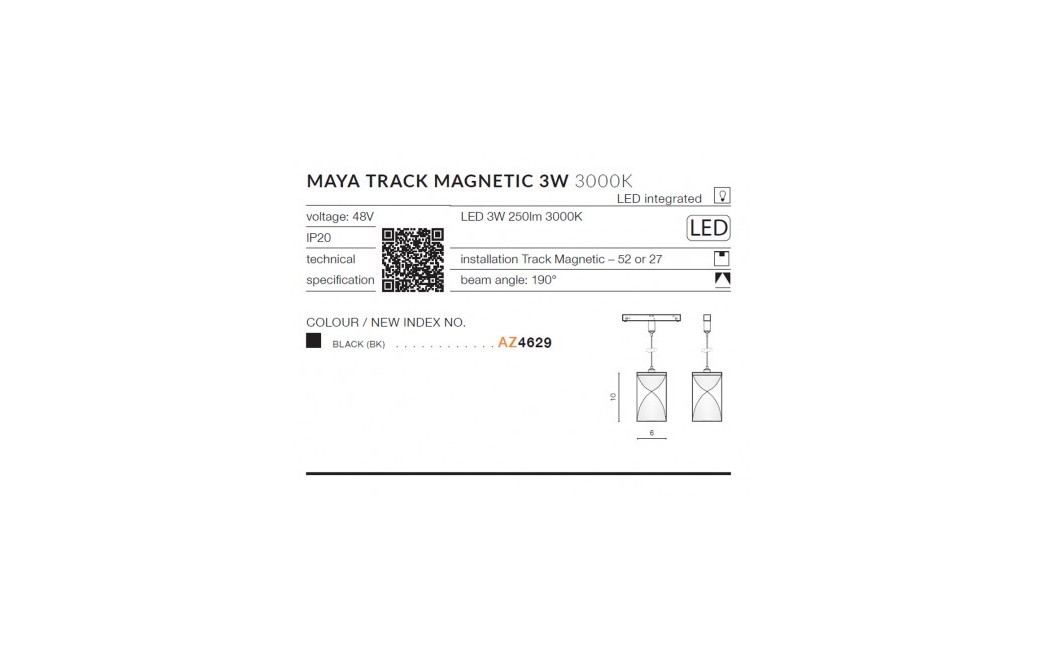 Azzardo MAYA TRACK MAGNETIC LED 3W 250lm 3000K Czarny AZ4629