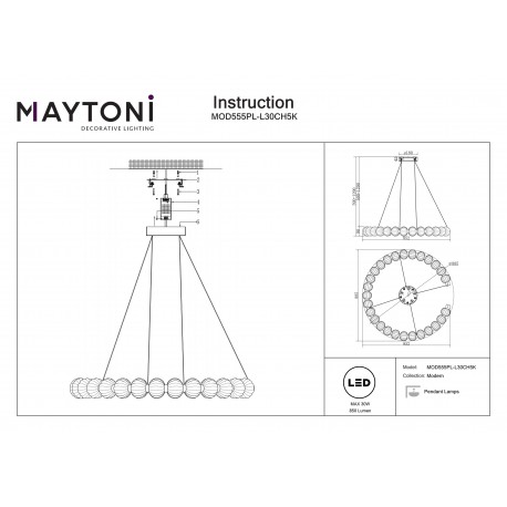 Maytoni Amulet Wisząca LED 30W 4000K 850lm Chrom MOD555PL-L30CH5K