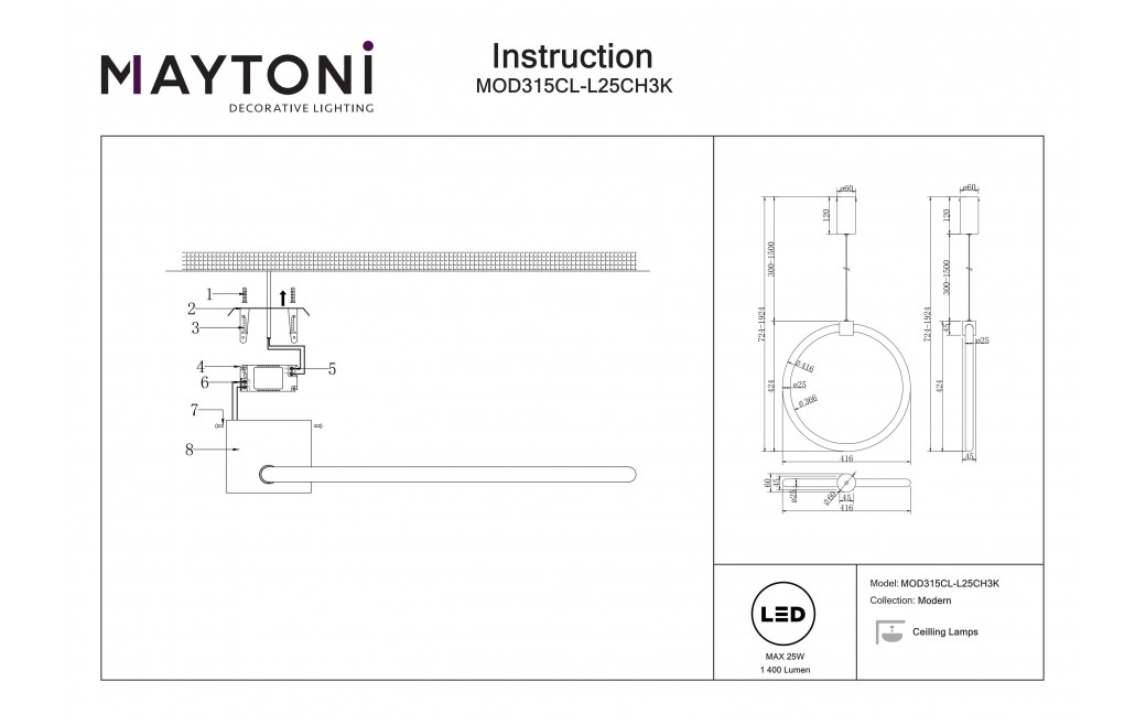 Maytoni Anillo Sufitowa LED 25W 3000K 1400lm Chrom MOD315CL-L25CH3K