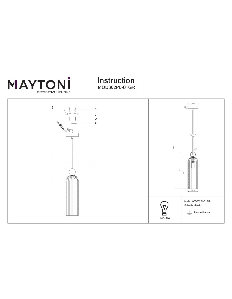 Pendant lamps - Maytoni Antic Pendant E14 1x40W Grey MOD302PL-01GR - product kolory-swiatla.pl 4
