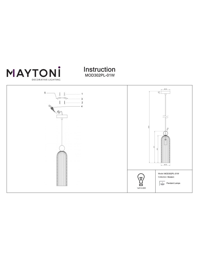 Pendant lamps - Maytoni Antic Pendant E14 1x40W White MOD302PL-01W - product kolory-swiatla.pl 4