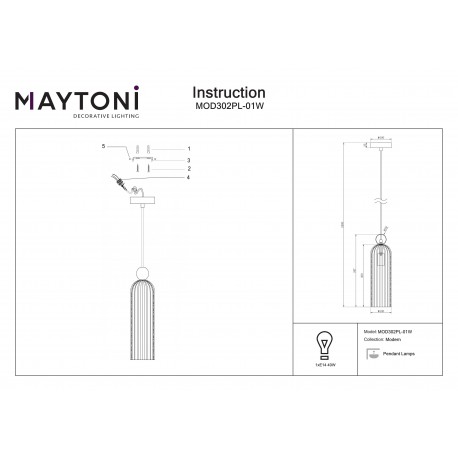 Maytoni Antic Wisząca E14 1x40W Biały MOD302PL-01W