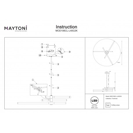 Maytoni Axis Sufitowa LED 40W 3000K 3600lm Złoty MOD106CL-L40G3K