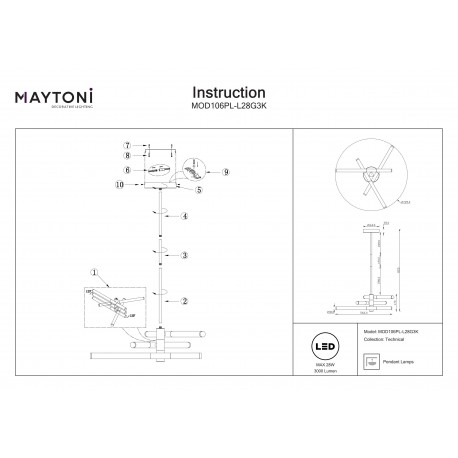 Maytoni Axis Wisząca LED 28W 3000K 3000lm Złoty MOD106PL-L28G3K