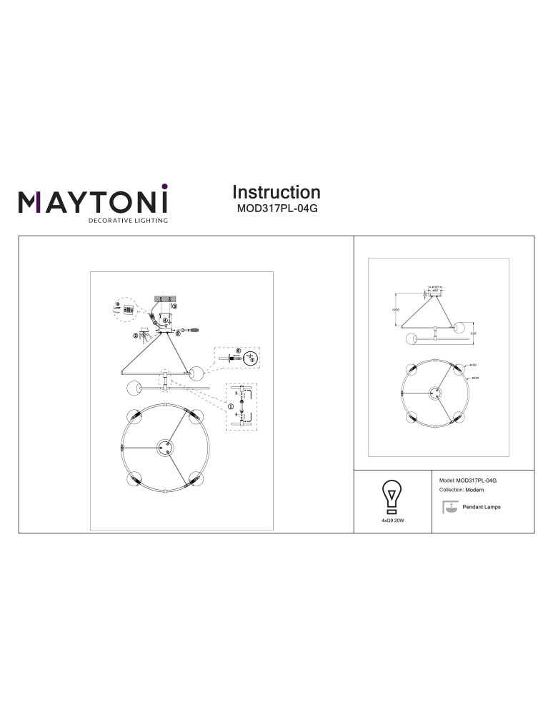 Modern pendant lamps - Maytoni Balance Pendant G9 4x40W Gold MOD317PL-04G - product kolory-swiatla.pl 4