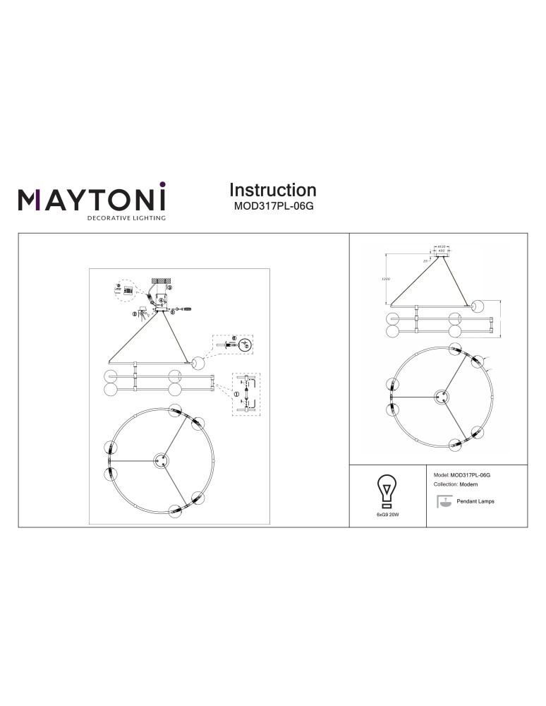 Modern pendant lamps - Maytoni Balance Pendant G9 6x40W Gold MOD317PL-06G - product kolory-swiatla.pl 4