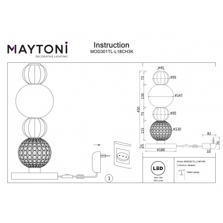 Maytoni Collar Stołowa LED 18W 3000K 300lm Chrom MOD301TL-L18CH3K