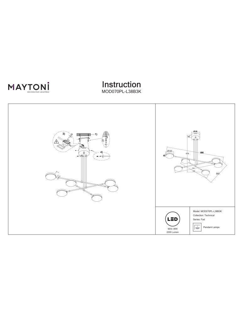 LED pendant lamps - Maytoni Fad LED Pendant 38.5W 2994K 2137lm Black MOD070PL-L38B3K - product kolory-swiatla.pl 5