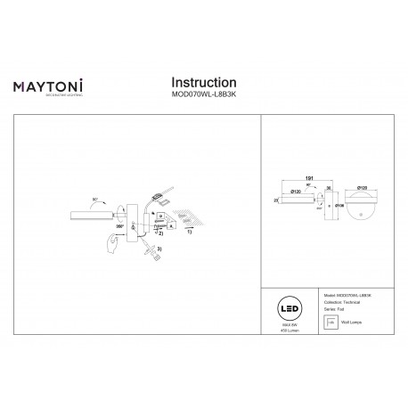 Maytoni Fad Ścienna LED 8.7W 2982K 448lm Czarny MOD070WL-L8B3K