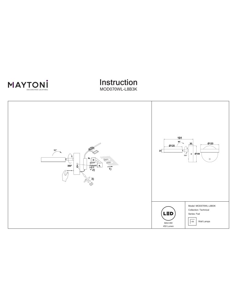 Modern wall lamps - Maytoni Fad Wall LED 8.7W 2982K 448lm Black MOD070WL-L8B3K - product kolory-swiatla.pl 5