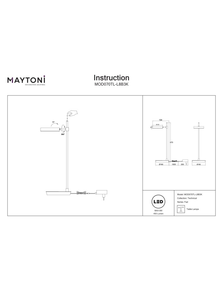 Reading table lamps - Maytoni Fad LED Table 8.5W 2987K 418lm Black MOD070TL-L8B3K - product kolory-swiatla.pl 5