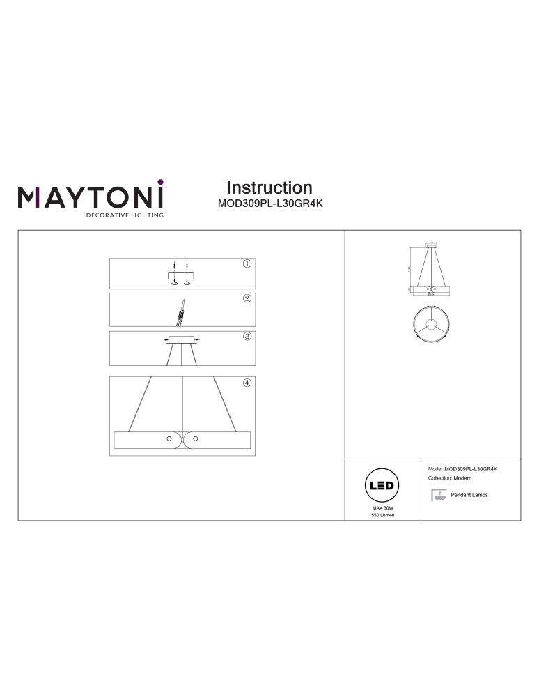 LED pendant lamps - Maytoni Interstellar LED Pendant 1x30W 4000K 550lm Gray MOD309PL-L30GR4K - product kolory-swiatla.pl 6