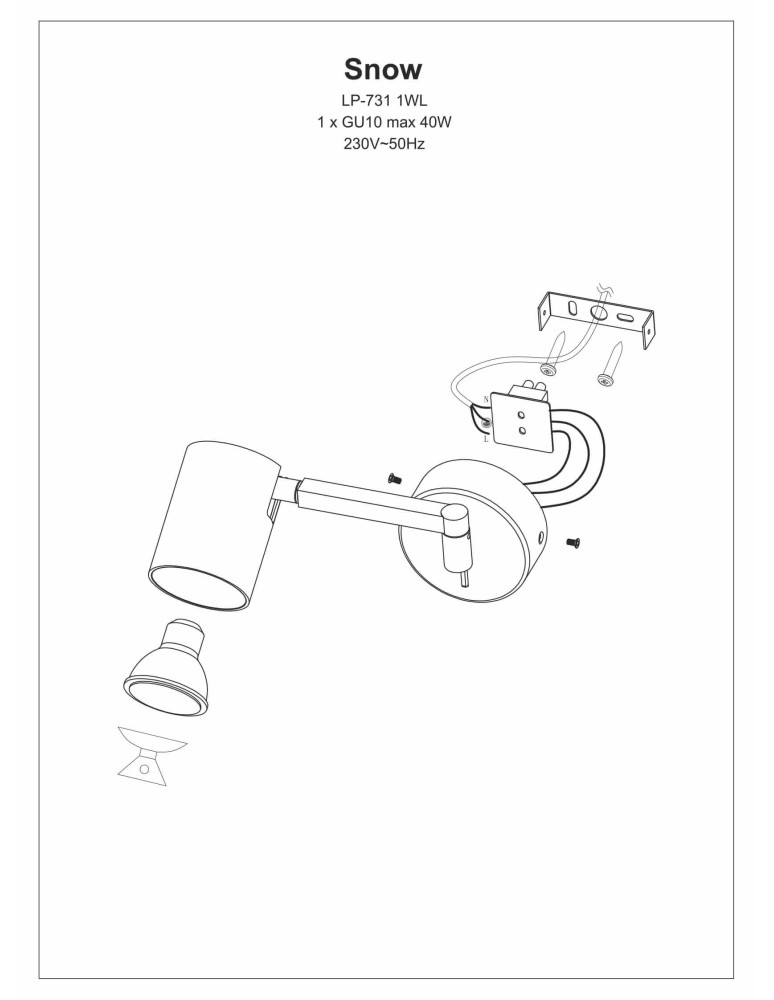Adjustable wall lamps - Light Prestige Snow Wall lamp GU10 1x40W black LP-731/1WL BK - product kolory-swiatla.pl 4