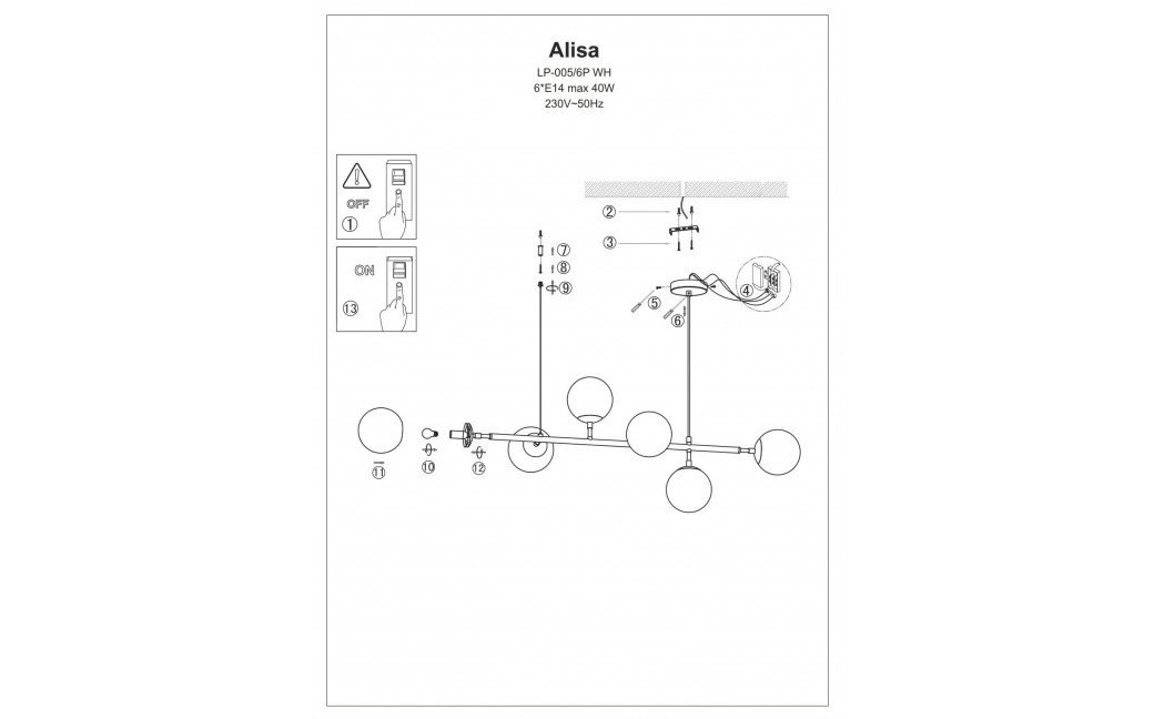 Light Prestige Alisa lampa wisząca białe kulki LP-005/6P WH 6xE14 złoty / biały