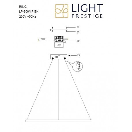 Light Prestige Ring lampa wisząca duża czarna 3000K LP-909/1P L BK 1xLED czarny