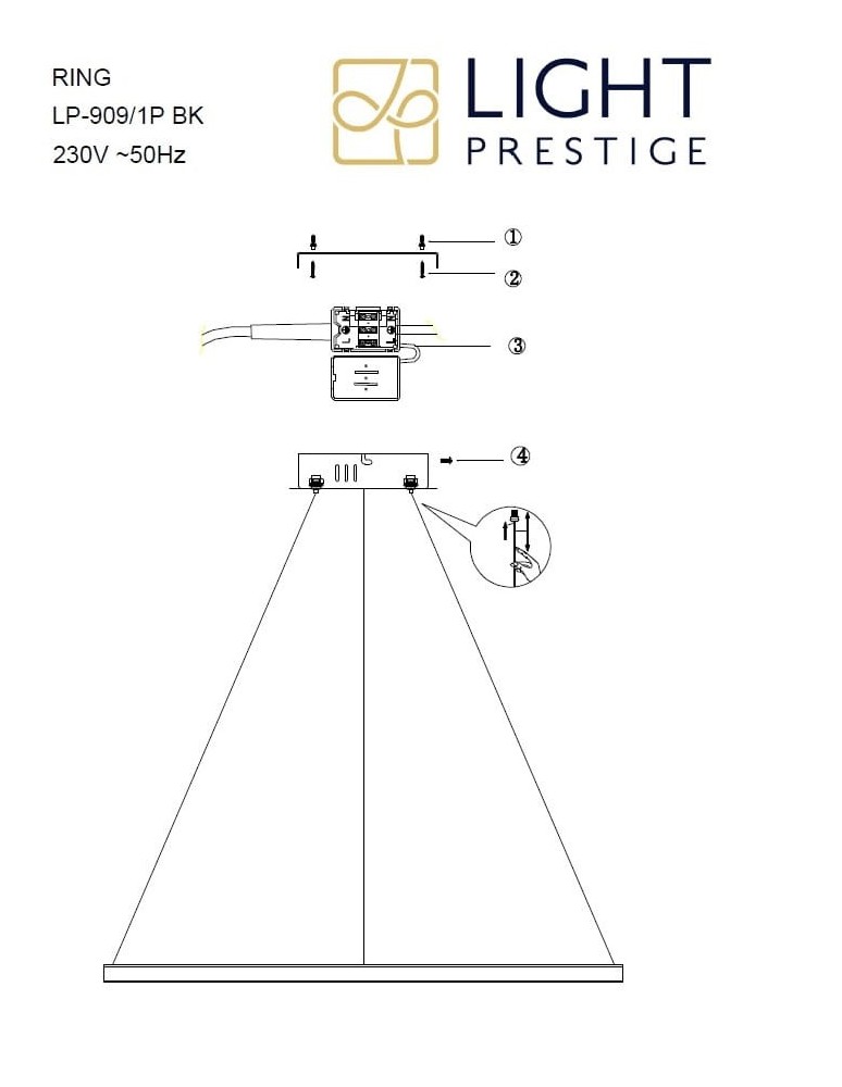 Pendant lamps circles - Light Prestige Ring medium pendant lamp black 3000K LP-909/1P M BK 1xLED black - product kolory-swiatla.pl 5