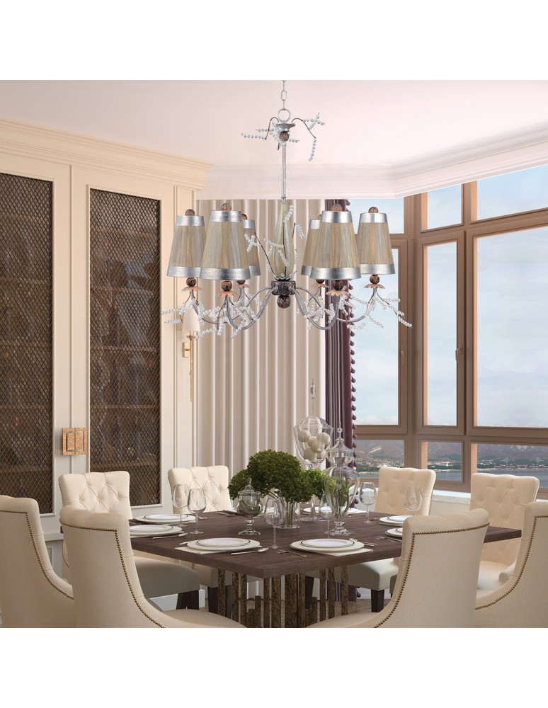 Chandelier with lampshade - Elstead KRISTAL LUXE Chandelier E27 6x60W Silver/Graphite FB-KRISTAL-LUXE6 - product kolory-swiatla.pl 2